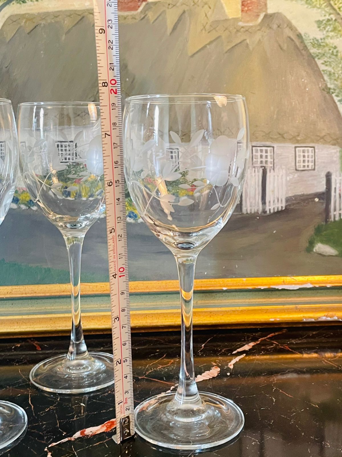 Set of 4 Vintage Etched crystal Glasses – Frosted Floral & Leaf Design
