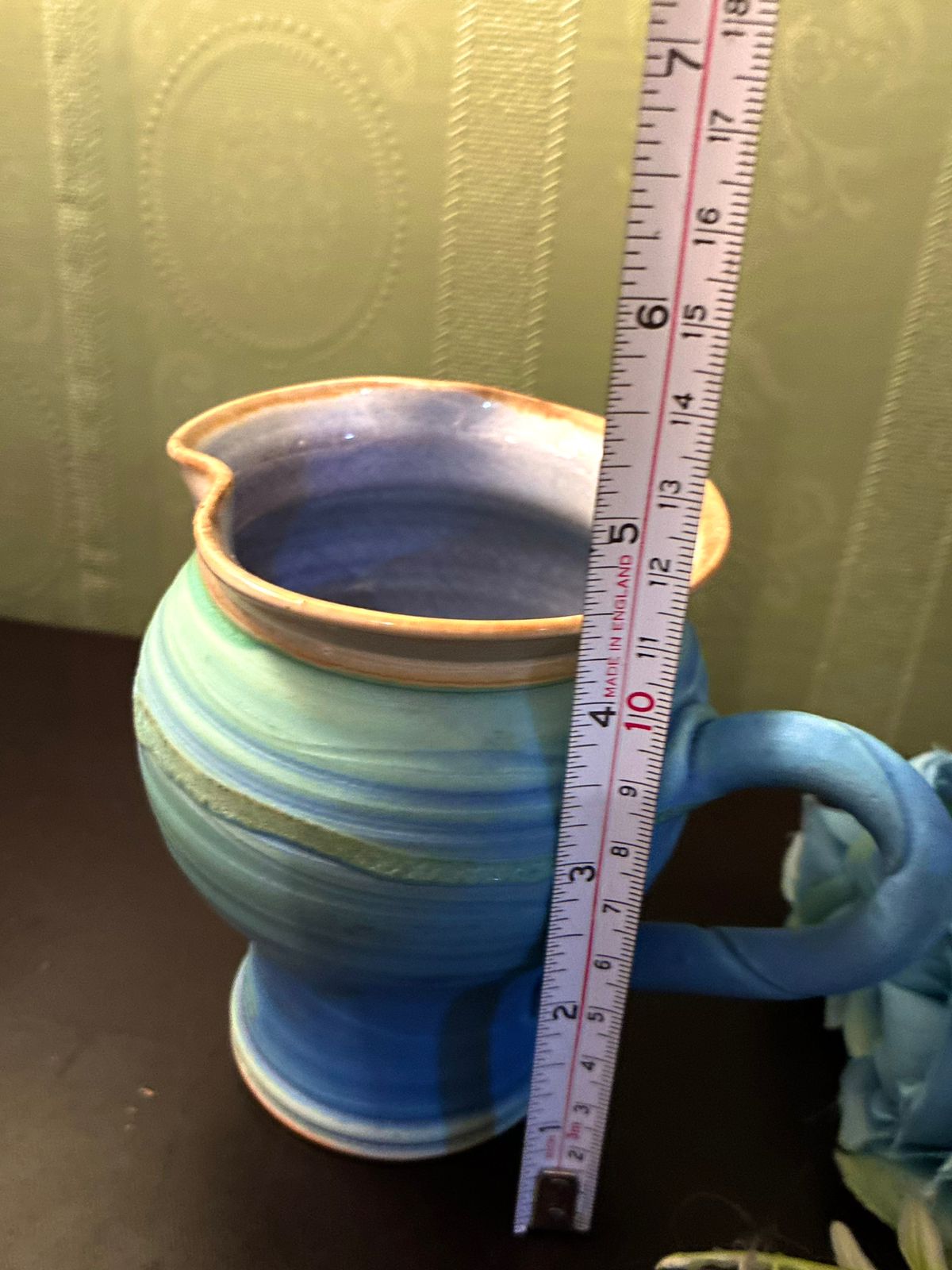 Handcrafted Blue Pottery Creamer Jug Rustic Studio Pottery Pitcher