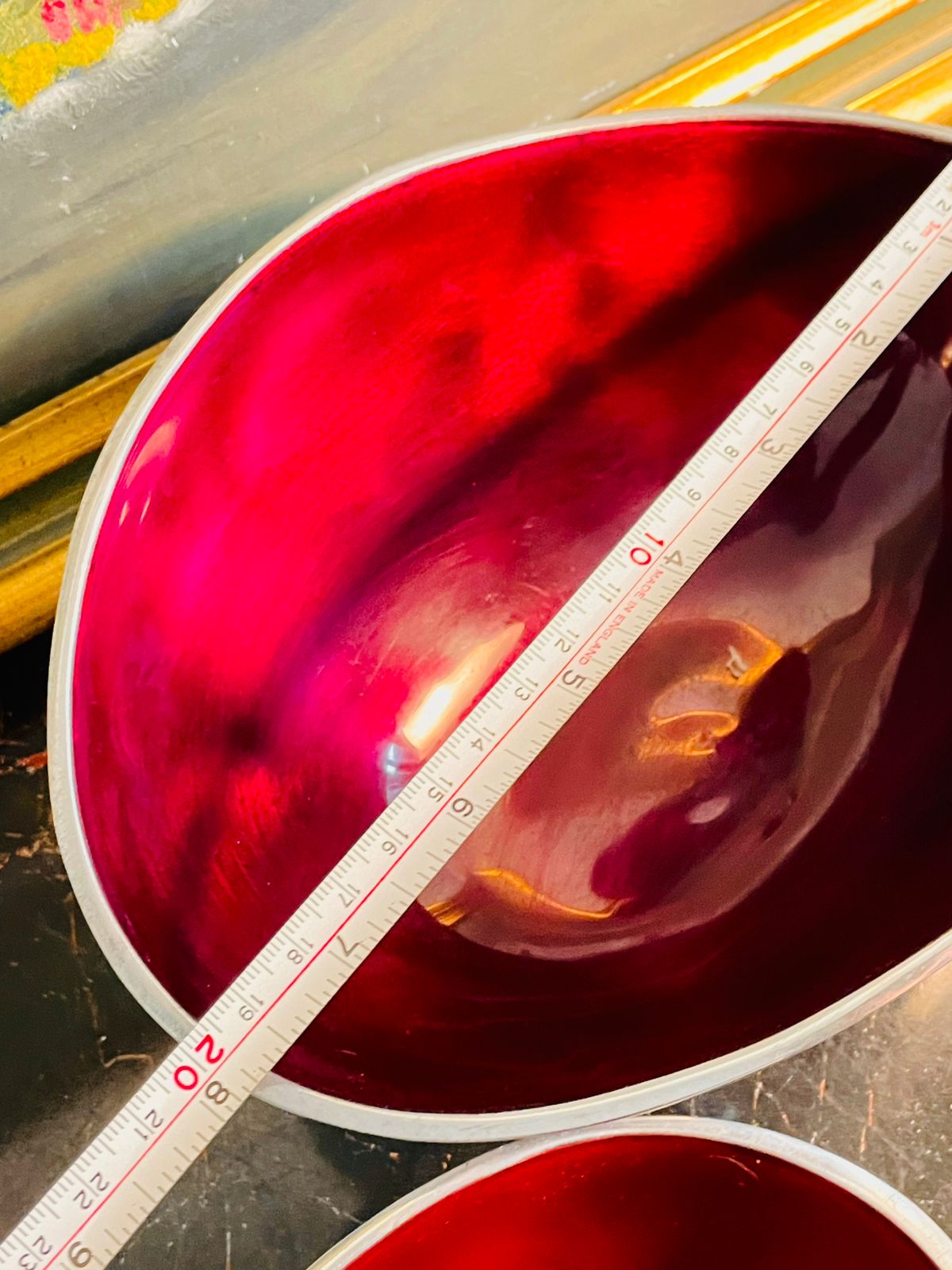 Red Enamel & Metal Decorative Serving Bowls – Modern Accent Set of 2