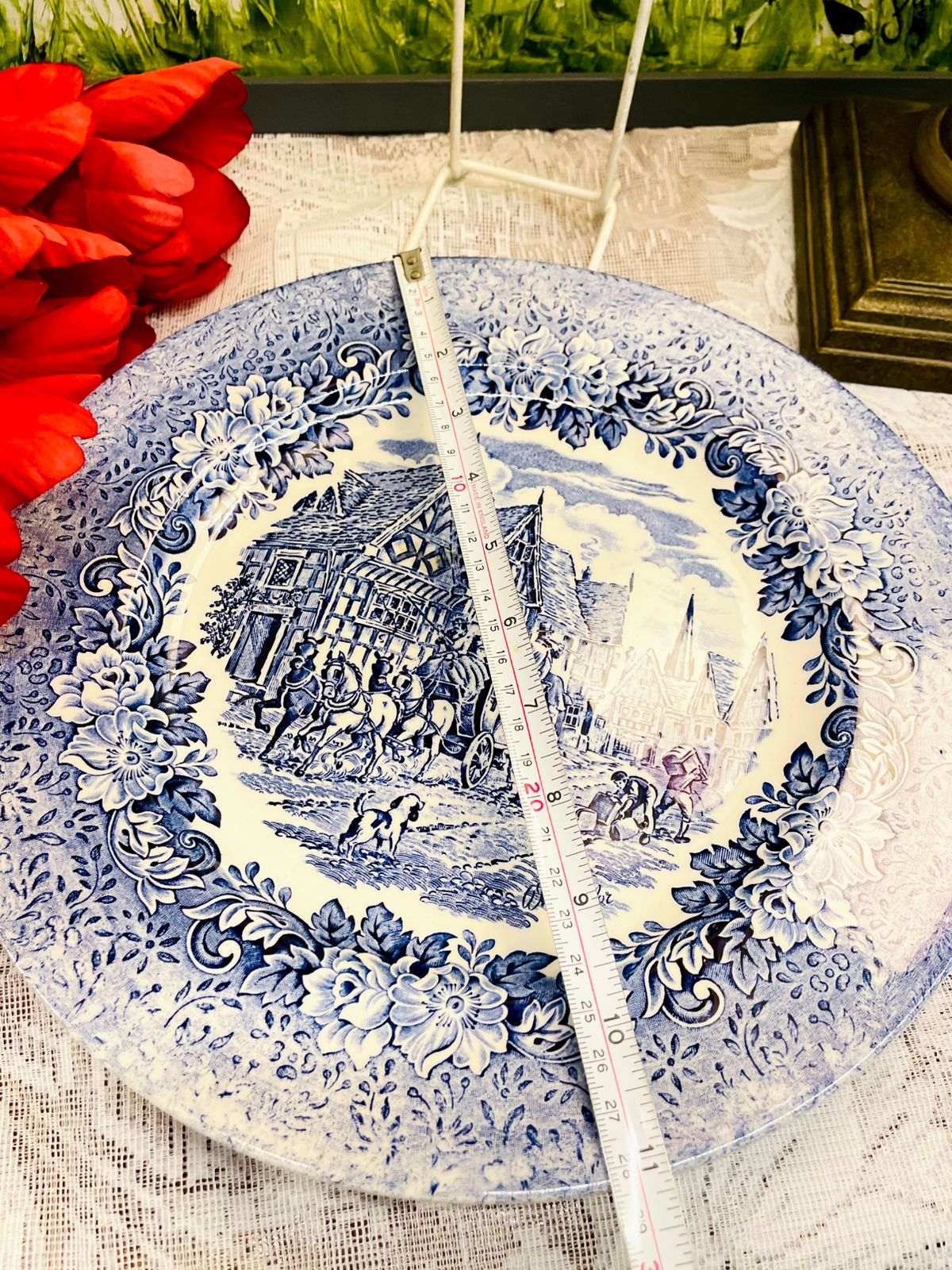 Large Blue and White Decorative Wall Plate Continental Village Scene 11 Inch