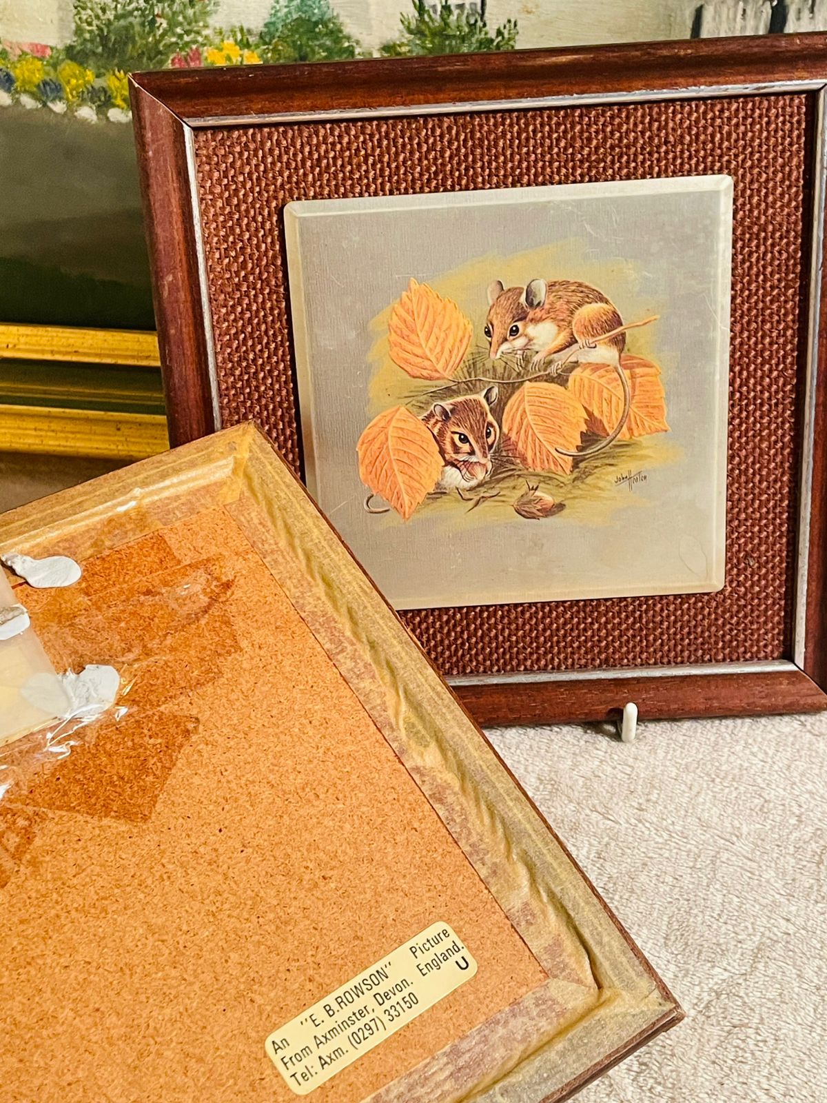Set of 2 Vintage 1970’s Metallic Picture Frames – Hedgehog & Mouse by John Heaton