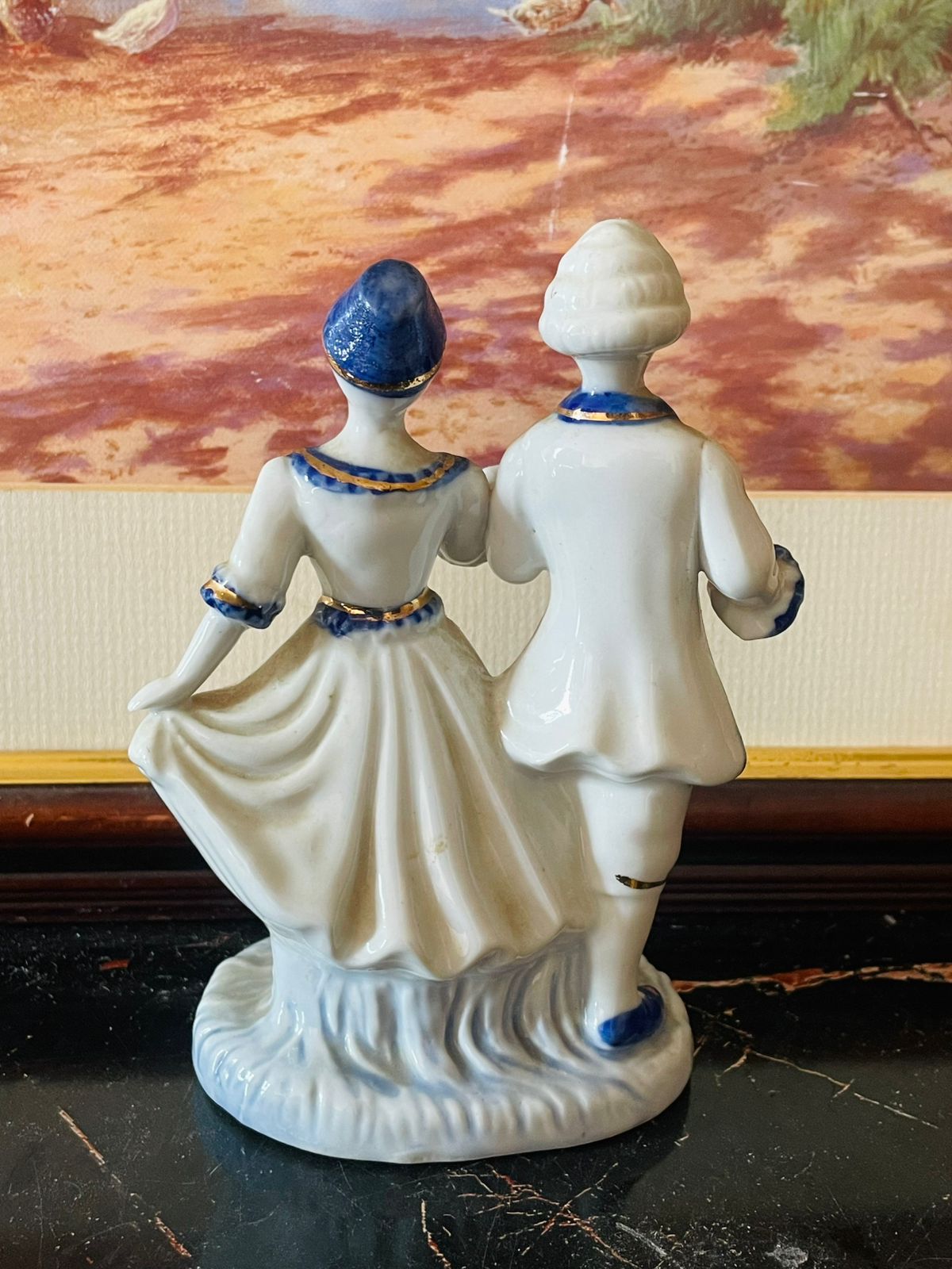Vintage Blue & White Regency Style Porcelain Figurines – Man & Lady Couple (England) Blue Pottery Home Decor