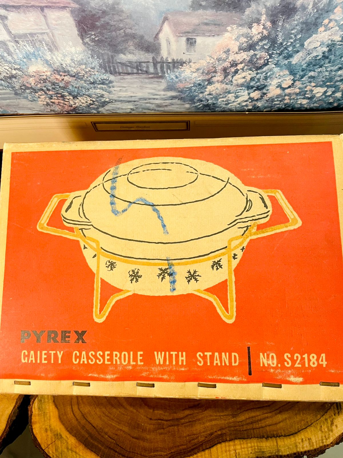 Vintage Pyrex Gaiety Casserole Dish with Stand Snowflake- Box Packed