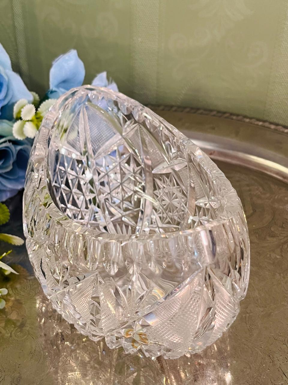 Vintage Cut Crystal Footed Serving Bowl 17 cm Starburst Design