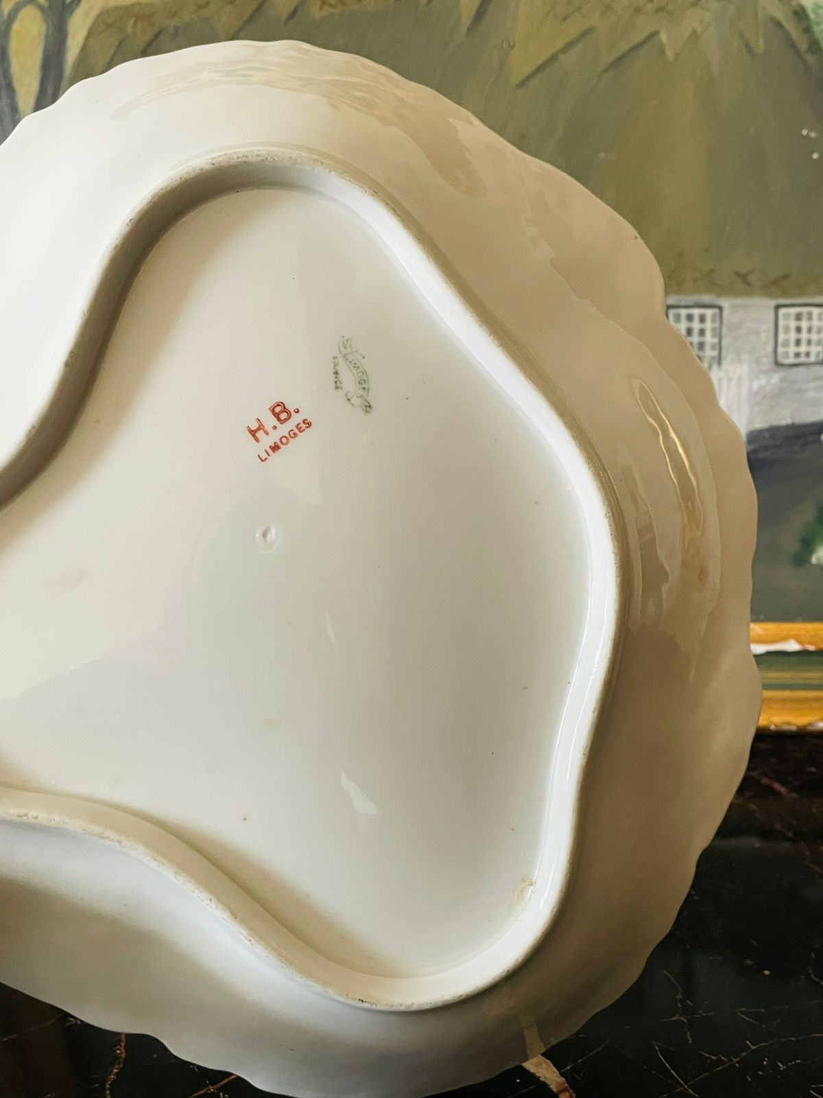 Antique H.B. Limoges France Hand-Painted Floral Serving Bowl – Pink & Gold Scalloped Porcelain