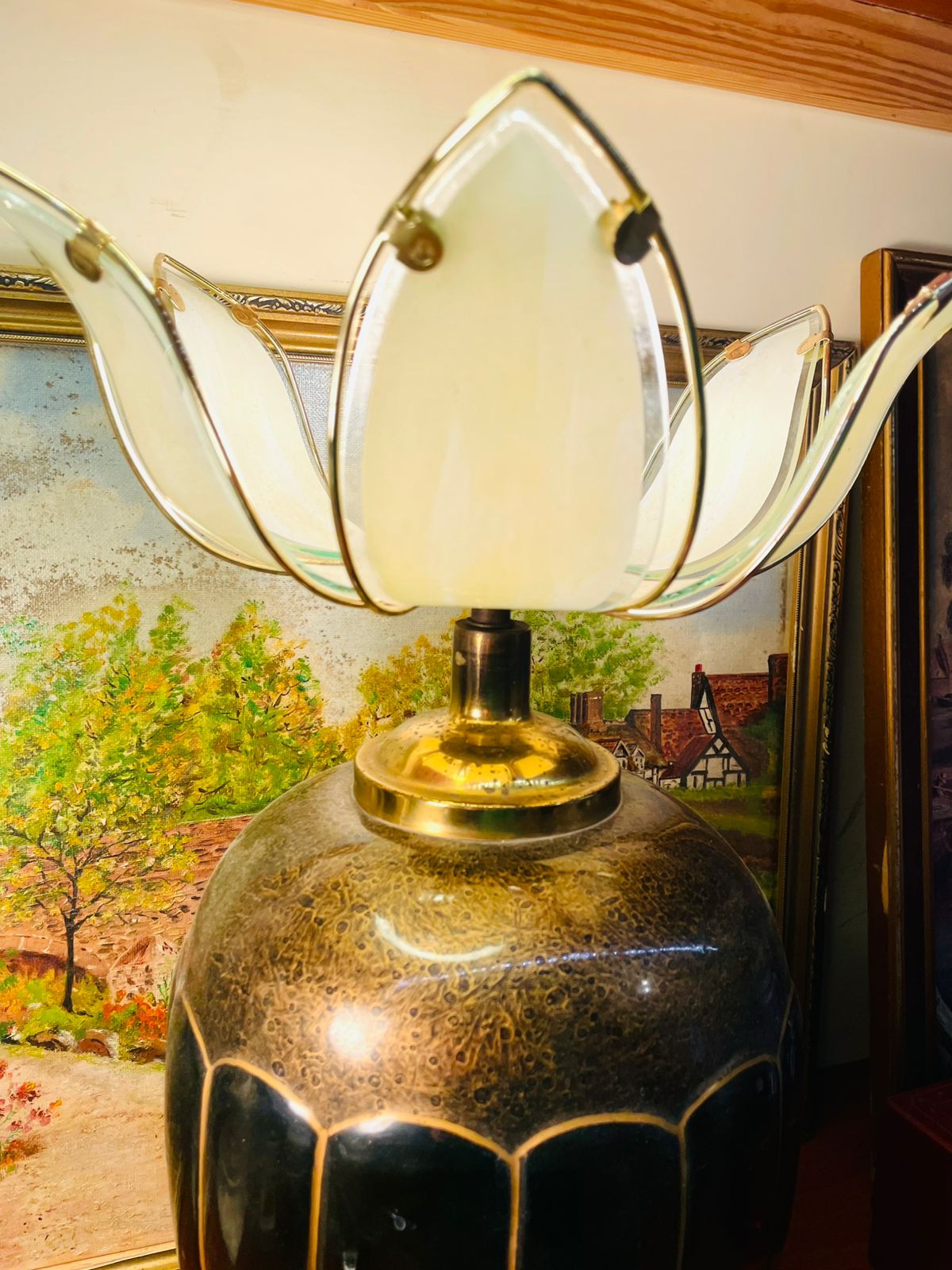 Antique Black & Gold Ceramic Table Lamp with Glass Globe – Single Piece