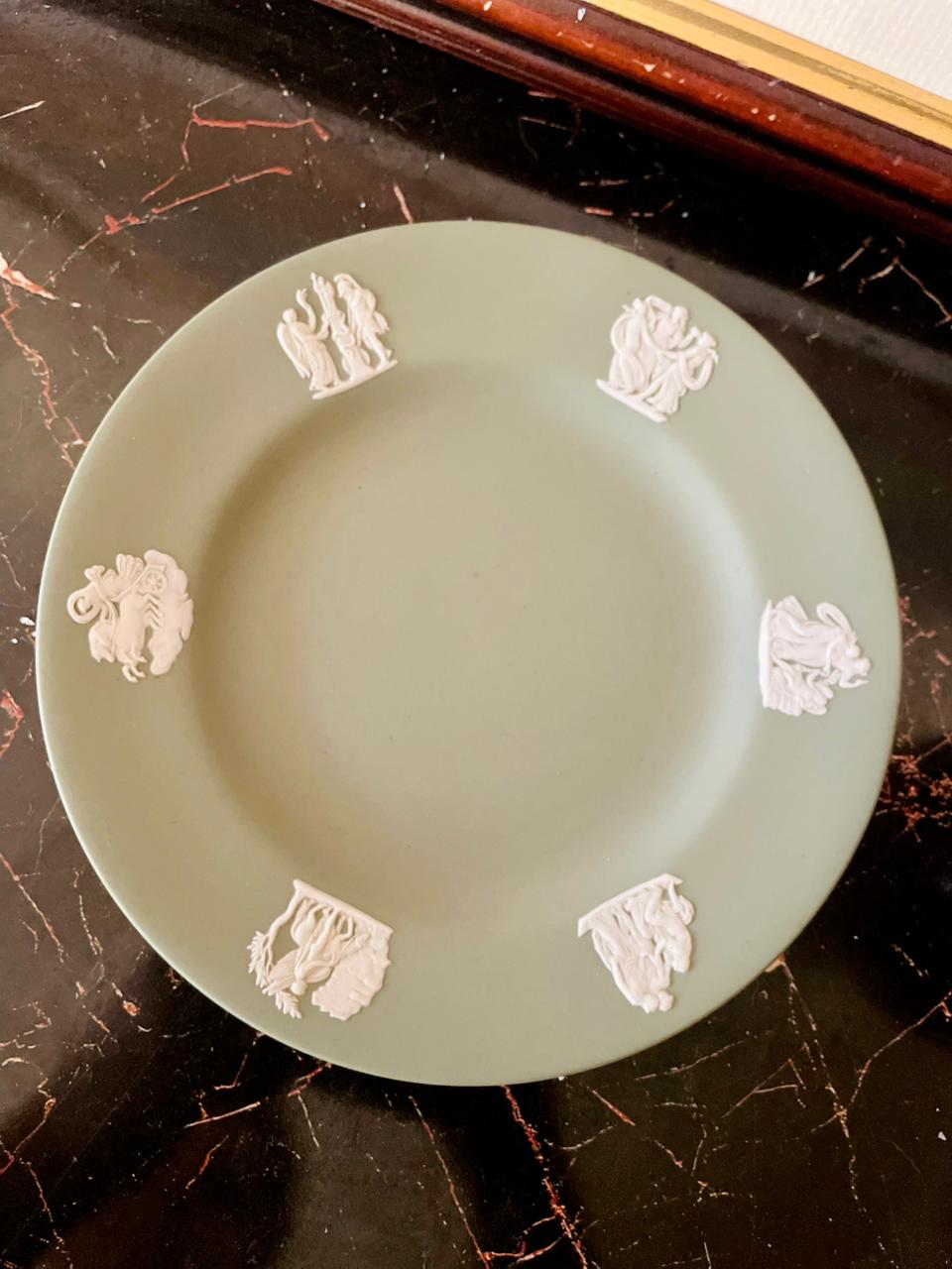 Vintage Wedgwood Jasperware Green Plate with White Relief 7 inches– England
