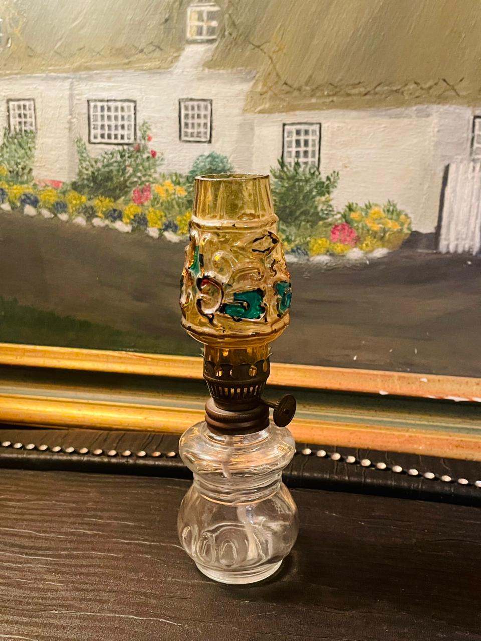 Vintage 1950's MINIATURE Oil Lamp, Hand Painted, England