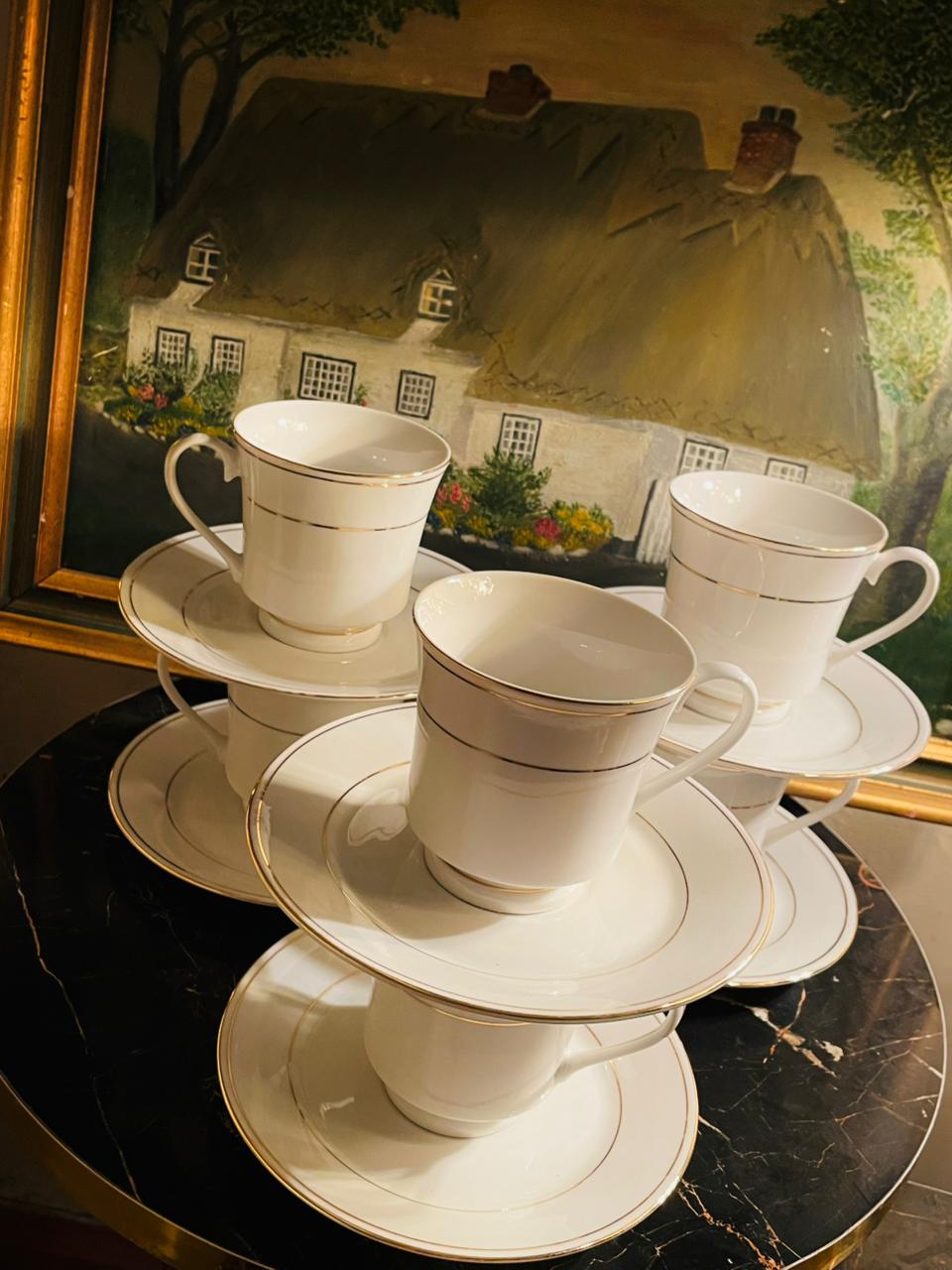 Royal Norfolk Cup & Saucer Set of 6 – Fine Porcelain with Gold Rim (Rs 1500/-)