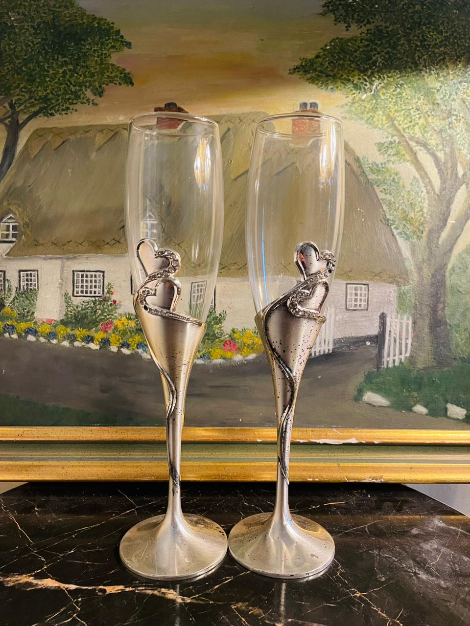 Set of 2 Vintage Crystal Goblets – Elegant Toasting Flutes