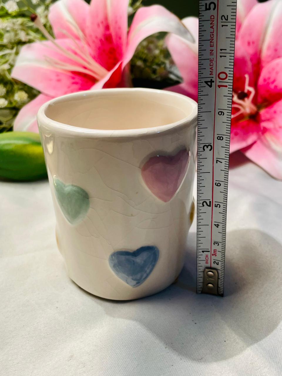 Cream Ceramic Heart Pattern Tumbler 3.5 in