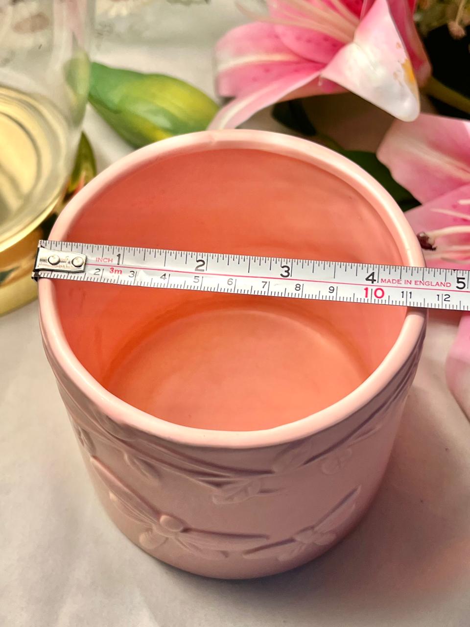 Pink Dragonfly Embossed Planter Pot – Approx. 4 Inch