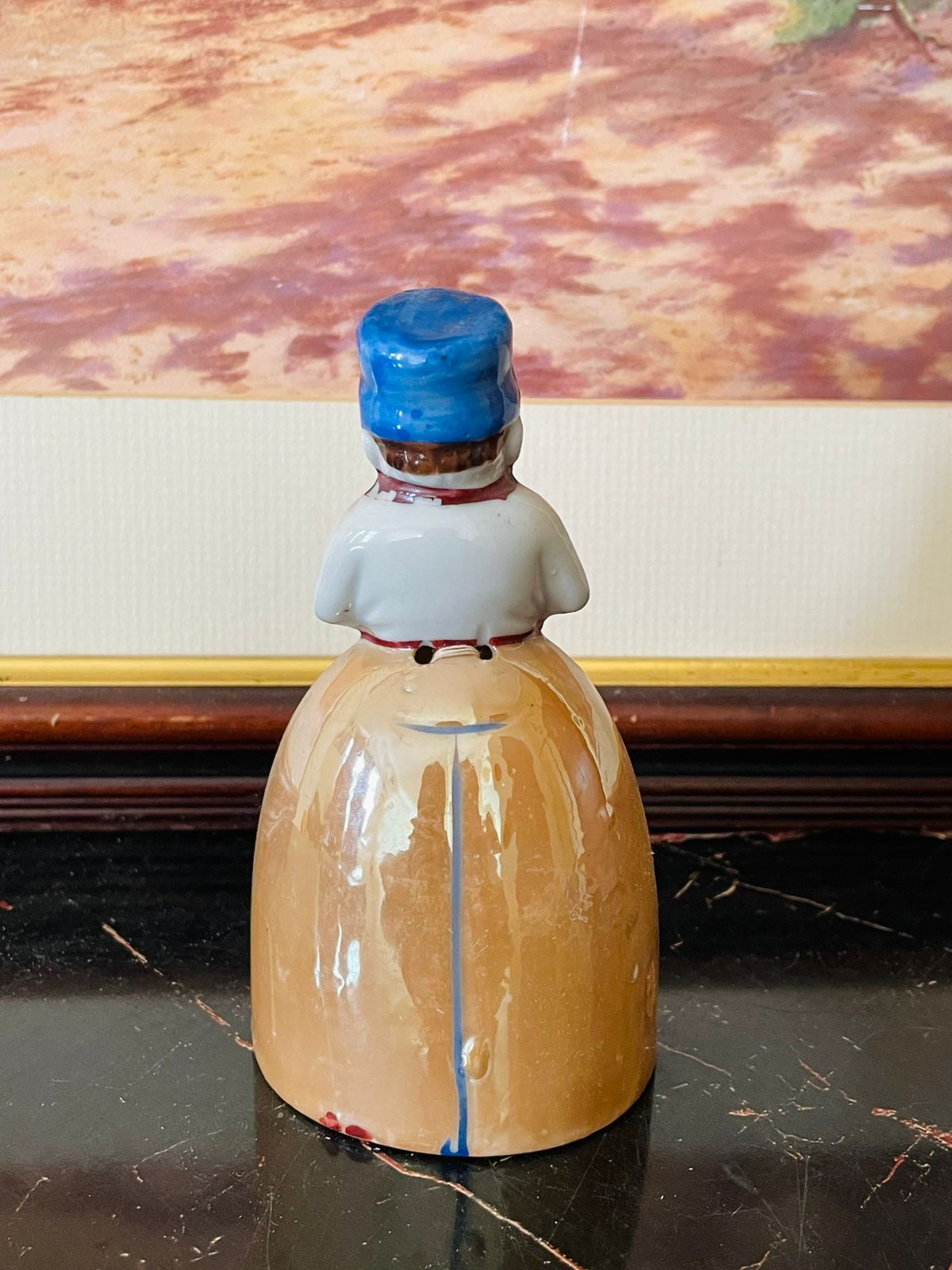 Vintage Hand-Painted Porcelain Bell – Boy Figure with Blue Hat & Red Scarf