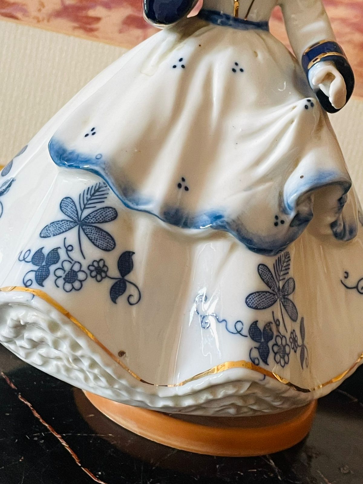 Musical Vintage Porcelain Music Figurine – Lady in Blue Dress, Blue pottery