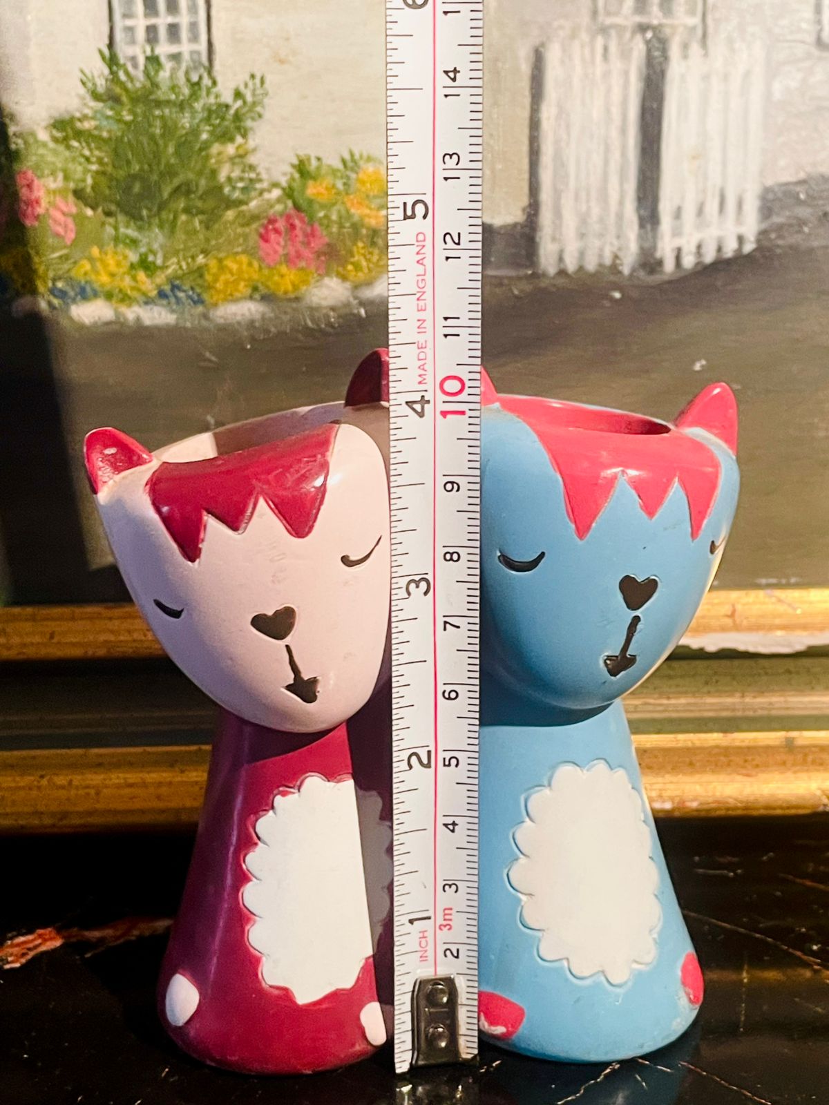 Cute Cats Ceramic Holders — Pink & Blue Decorative Duo