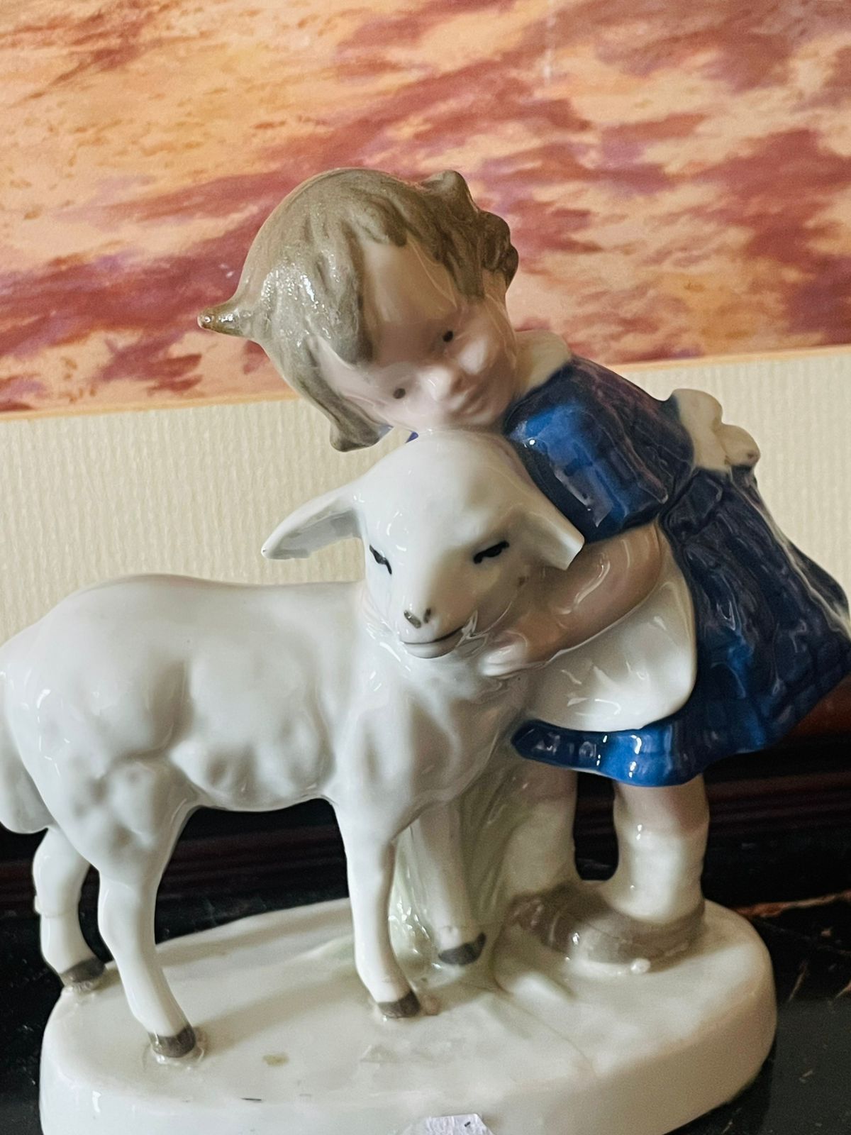 Vintage Porcelain Figurine – Girl Hugging Lamb (England), Home Decor