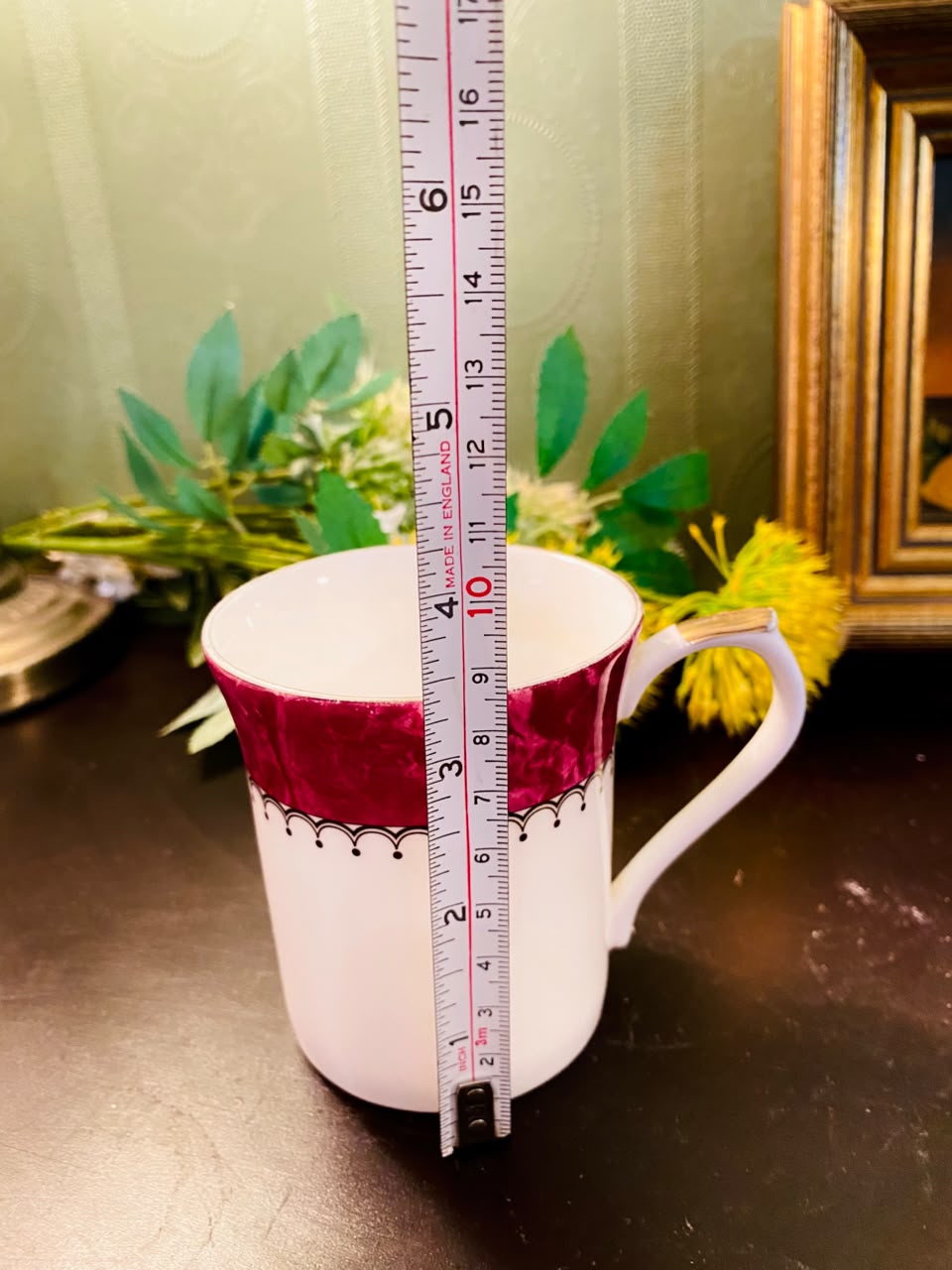 Burgundy & Gold Accent Ceramic Mug 4 Inch Elegant Tea Cup