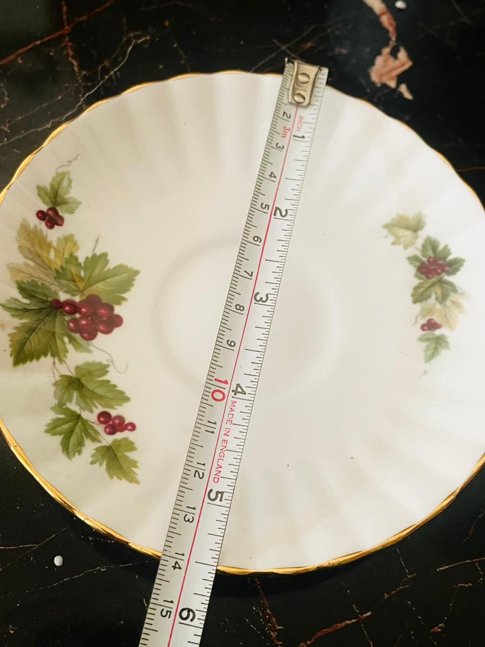 Salisbury Fine Bone China Teacup & Saucer – Red Berry & Leaf Pattern (Made in England)