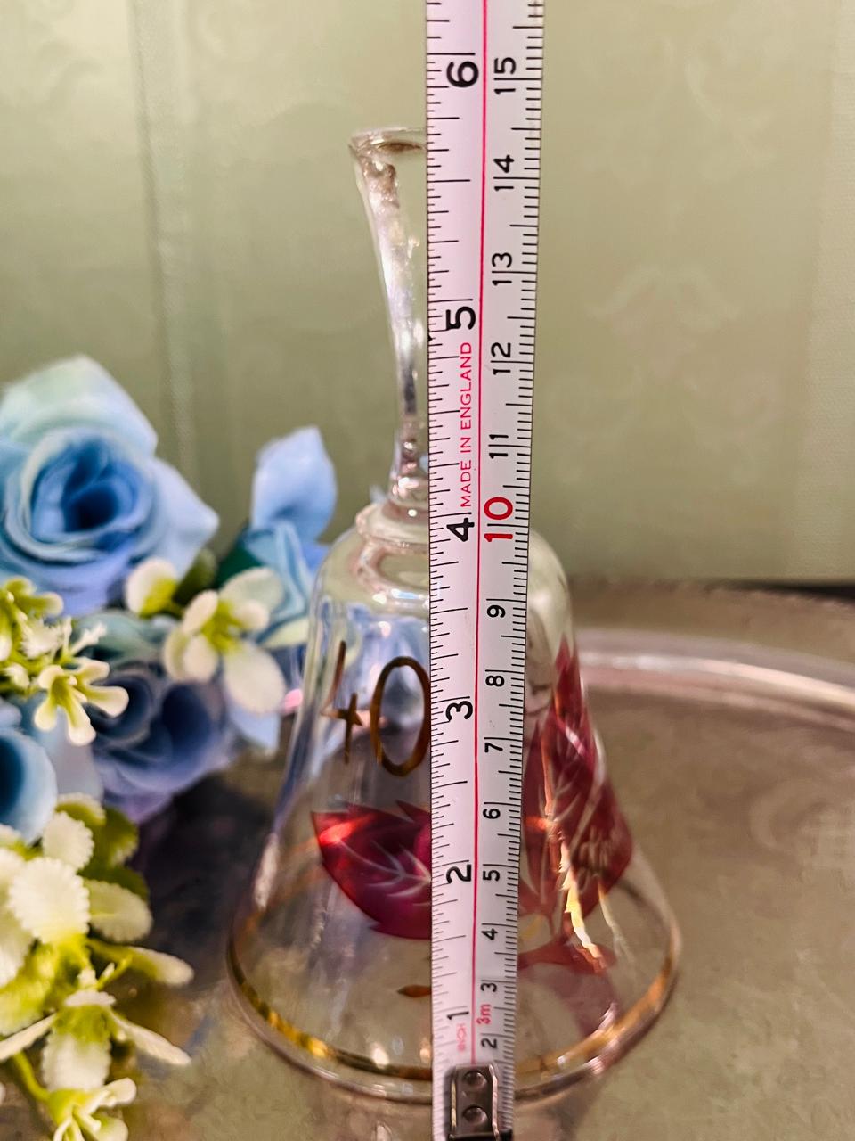 Vintage 40th Birthday Crystal Glass Bell 14 cm Ruby Gold Detail