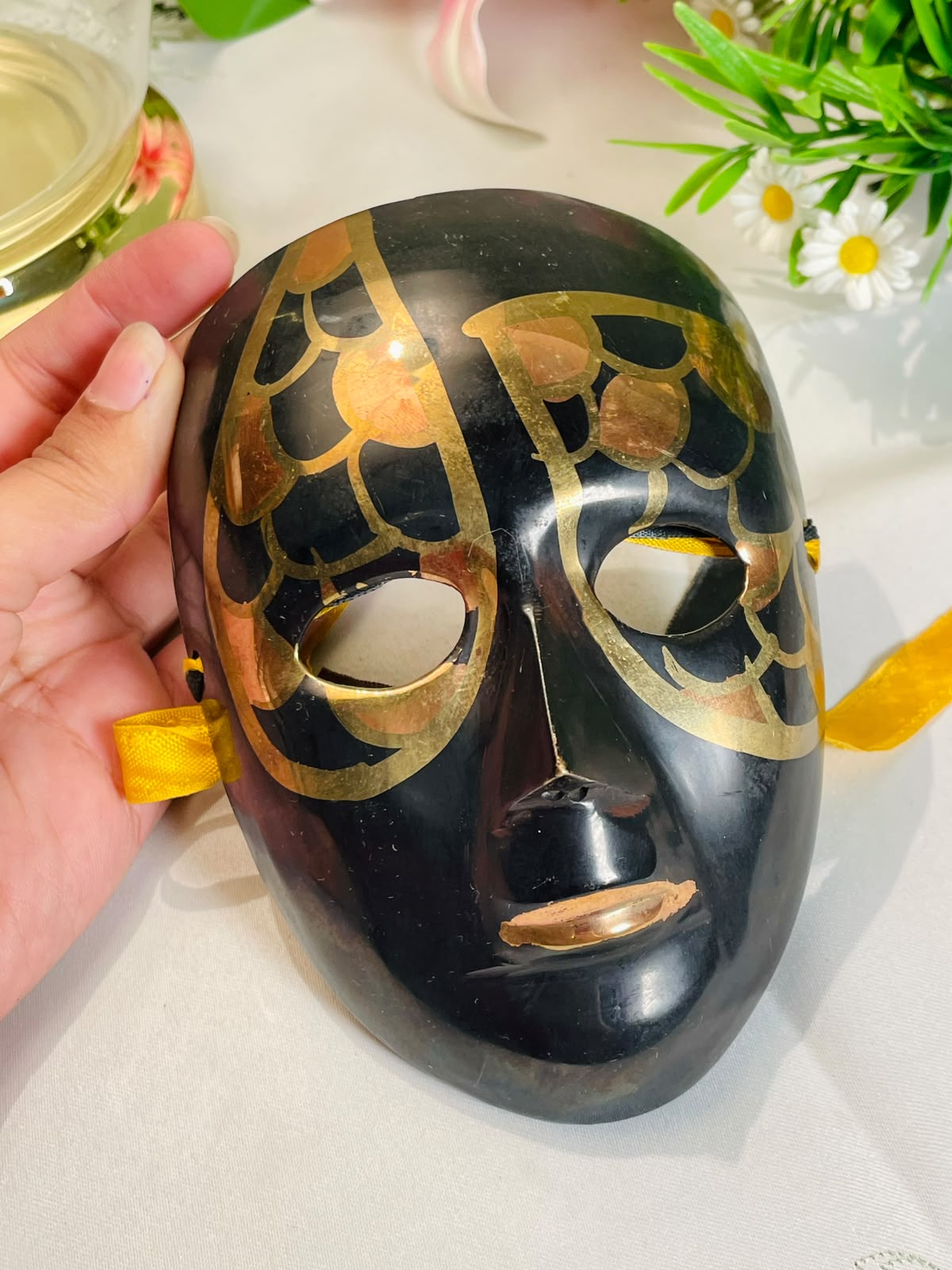Brass Black & Gold Decorative Face Mask – 15 cm