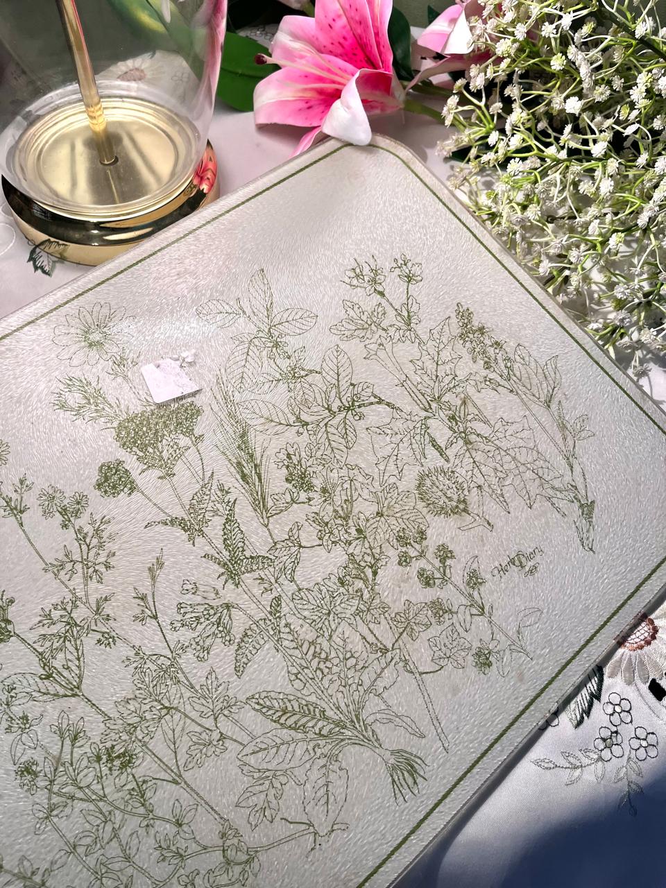 Green Botanical Rectangular Cutting Board 16 Inch