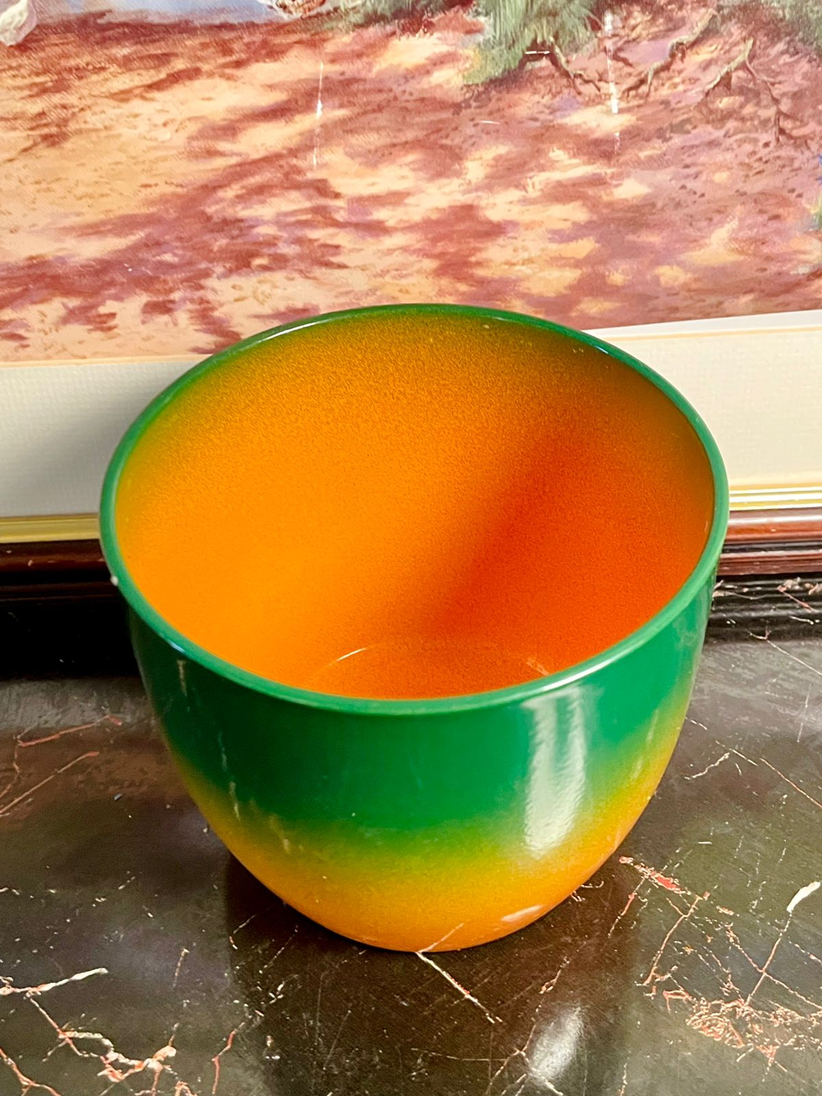 Vintage England Two-Tone Ceramic Planter – Green & Amber Glazed Pot