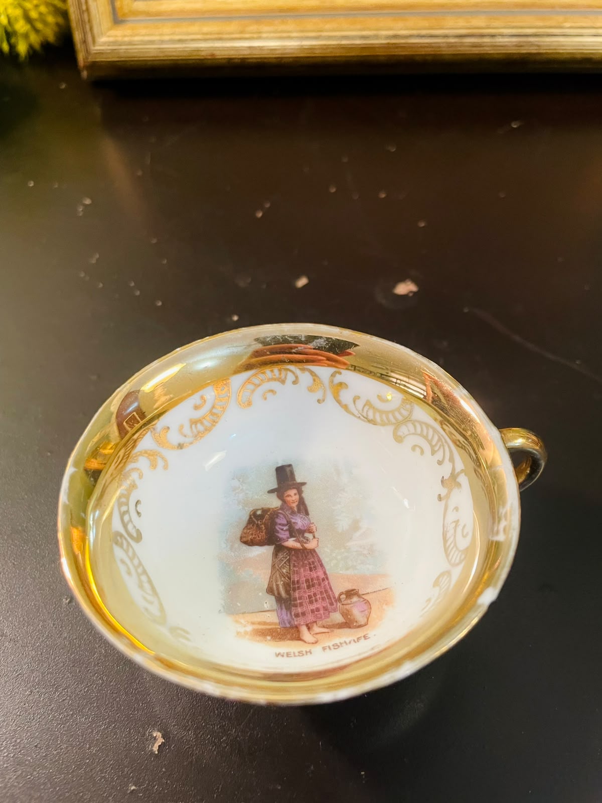 Vintage Mini Porcelain Footed Tea Bowl with Gold Trim 3"