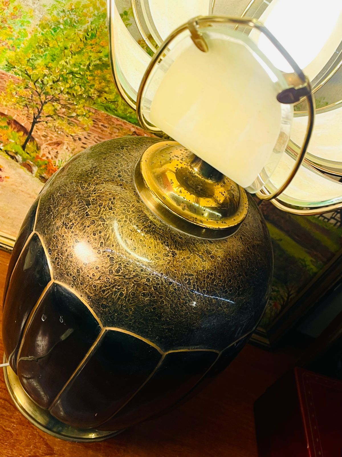 Antique Black & Gold Ceramic Table Lamp with Glass Globe – Single Piece