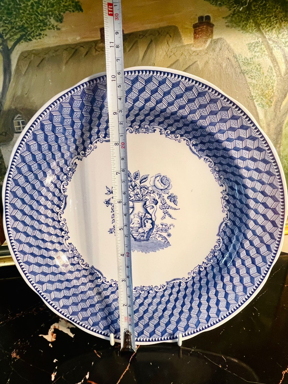 Spode Blue & White Floral Geometric Decorative Plate 10 in– England