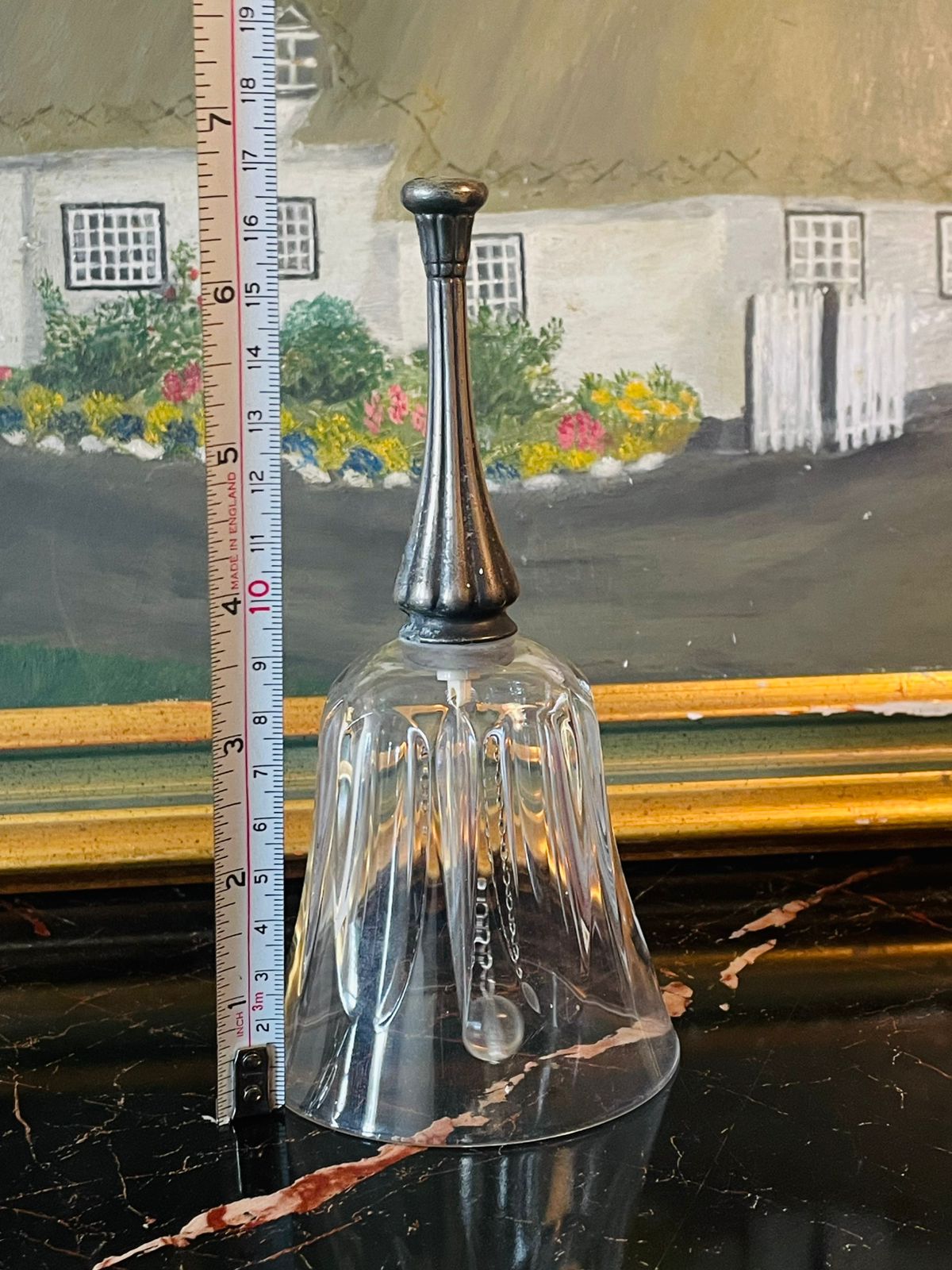 Vintage Crystal Glass Bell with Silver-Tone Handle – Ribbed Cut Design