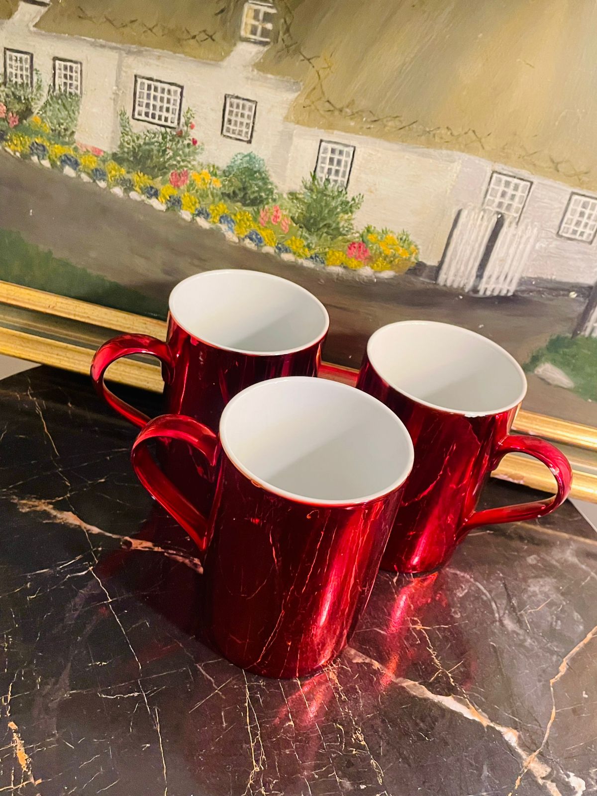 Set of 3 Red Tea mugs ,Coffee mug ,Oven Safe, porcelain, England