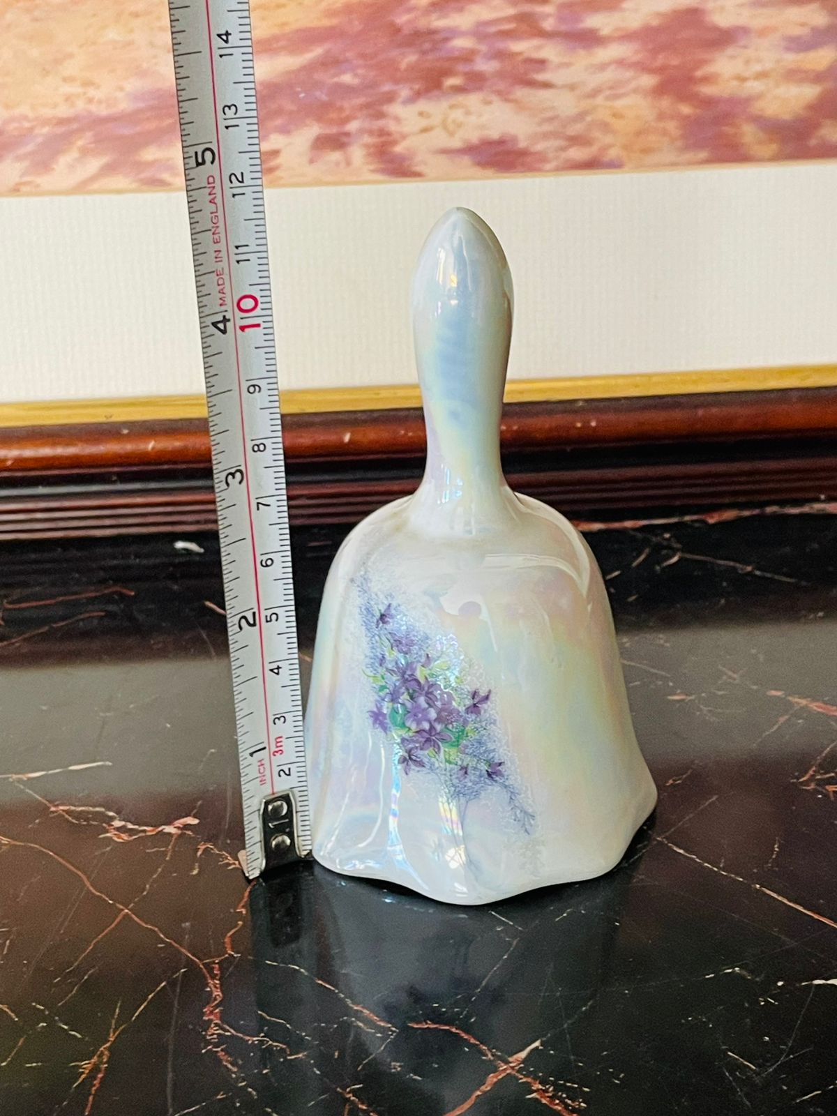 Small Iridescent Souvenir Bell – Blue Flowers, San Diego California Collectible