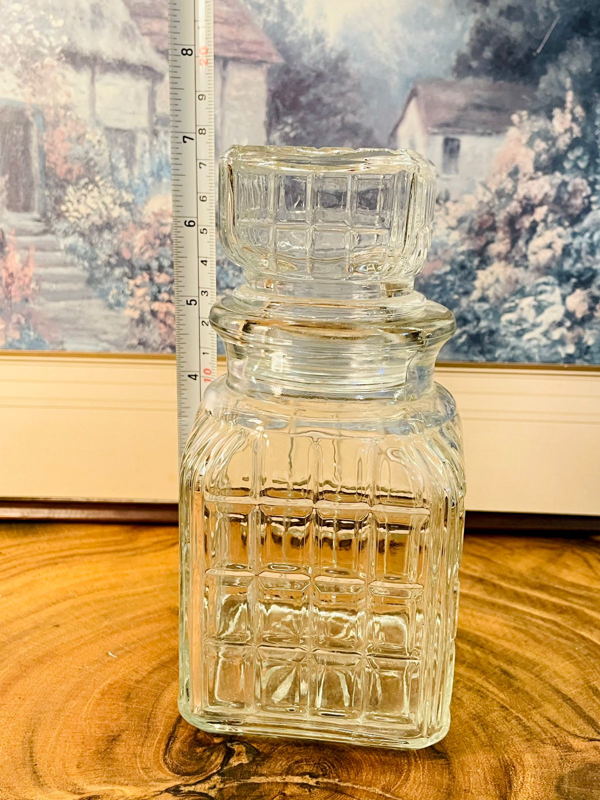 Vintage Glass Storage Jar with Lid | Square Cut Glass Canister