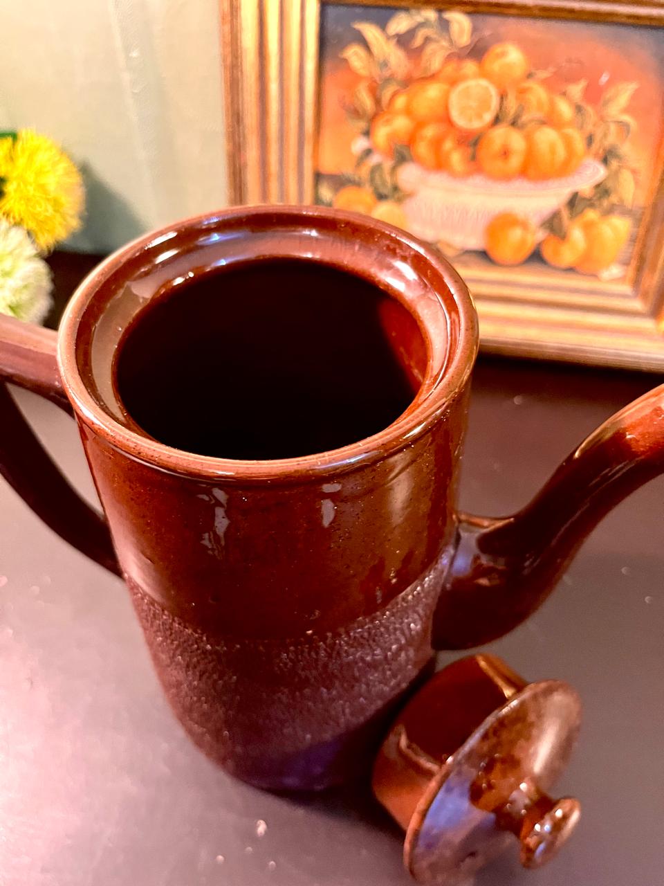Vintage Brown Stoneware Coffee Pot – 8 Inch