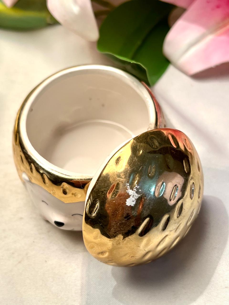 Gold Ceramic Hedgehog Trinket Box with Lid