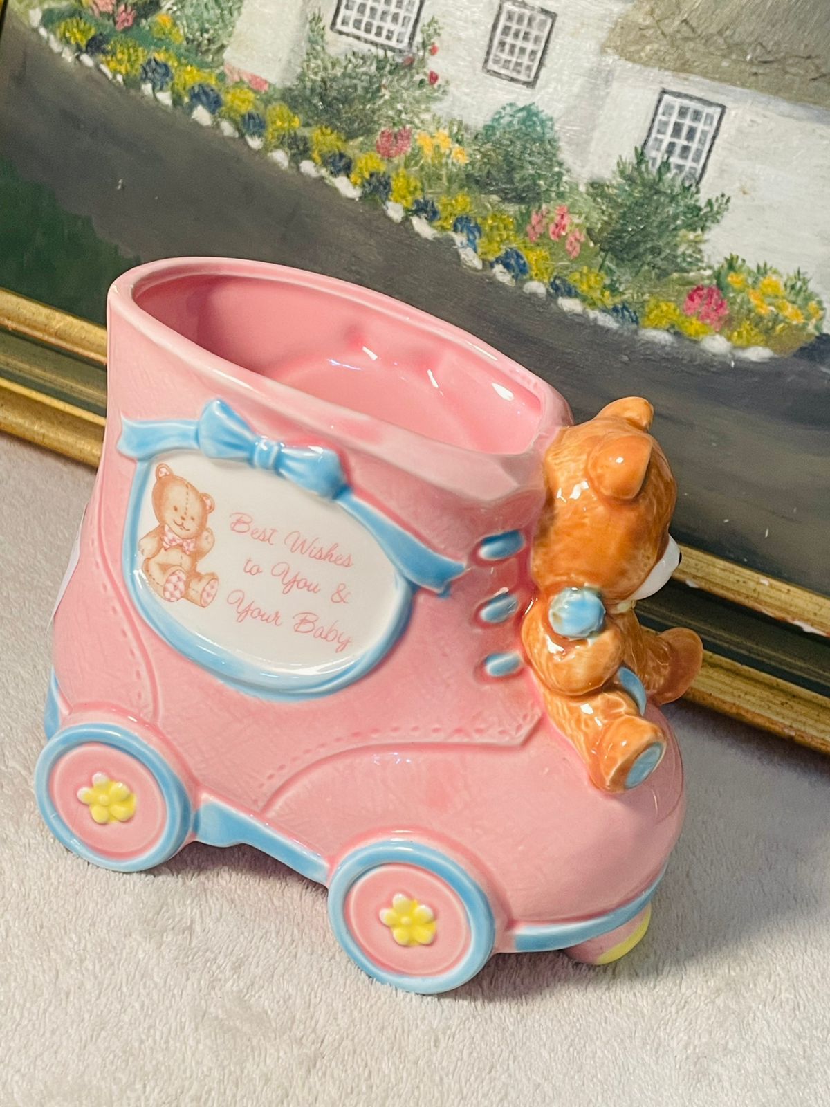Vintage Baby Pink Rocking Planter – Pastel Ceramic – Made in Japan