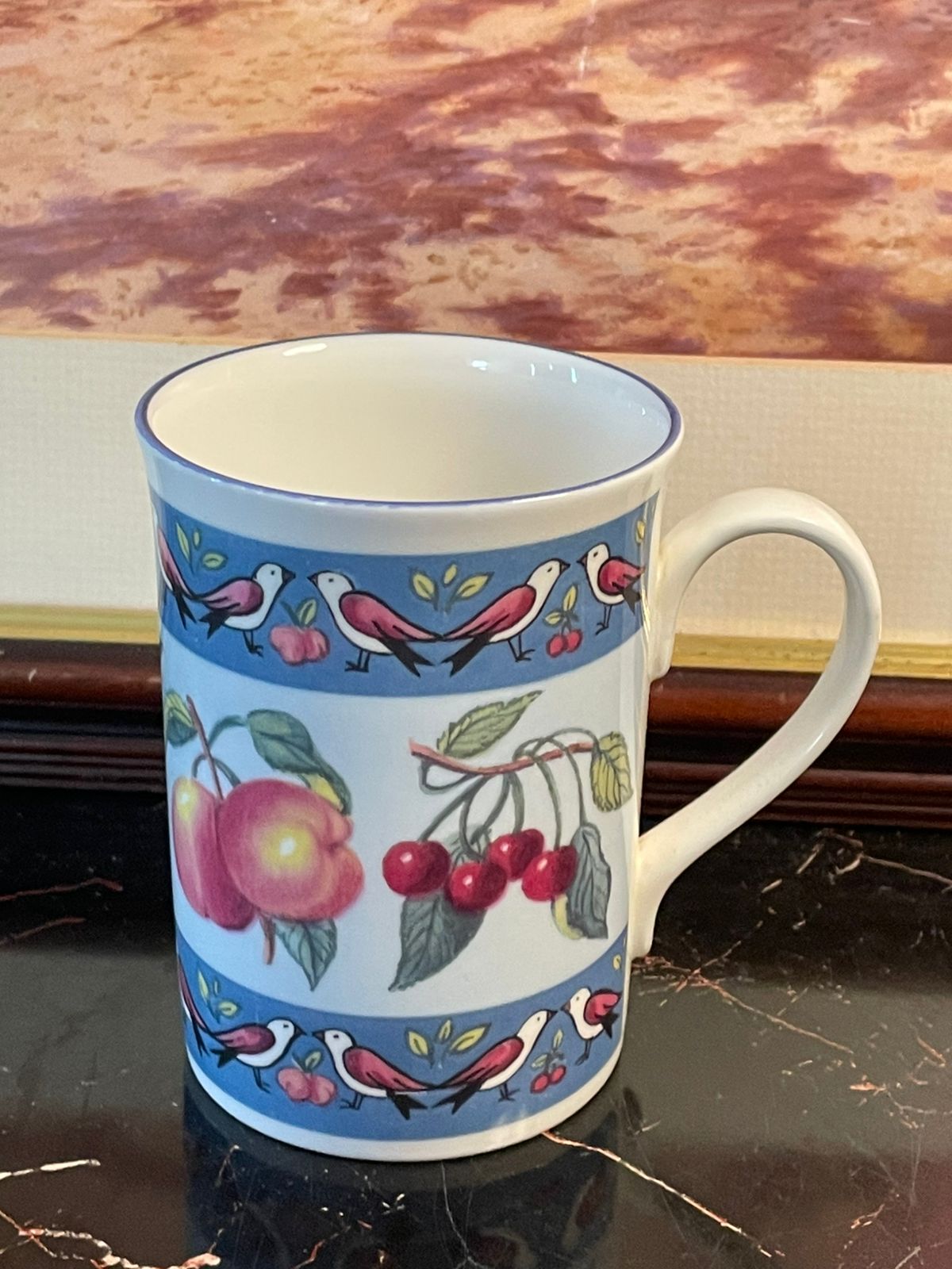 Vintage Fruit & Bird Motif Mug – England