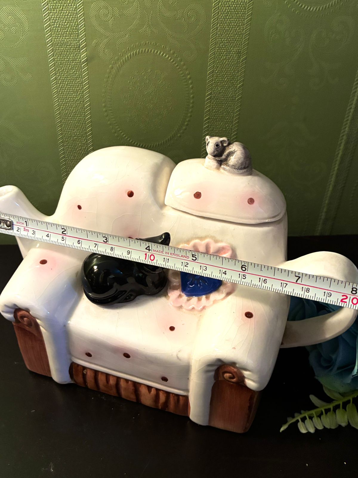 Vintage Cat Sofa Teapot Ceramic Whimsical Animal Tea Pot