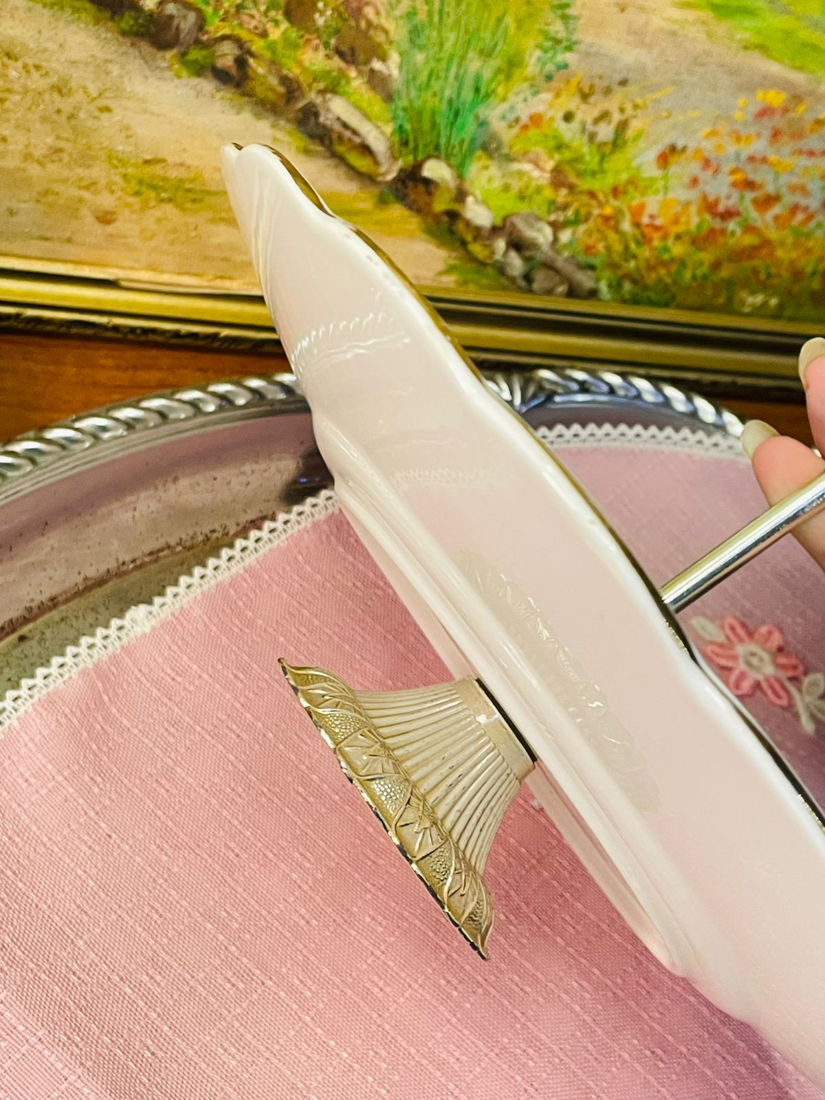Victorian Floral One-Tier Pastry Platter with Stand – Vintage England Bone China
