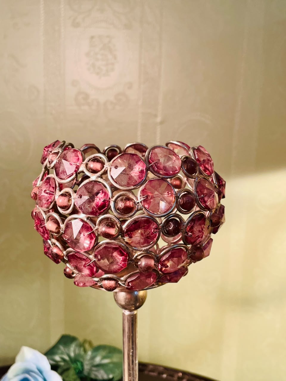 Vintage Pink Crystal Candle Holder 30cm