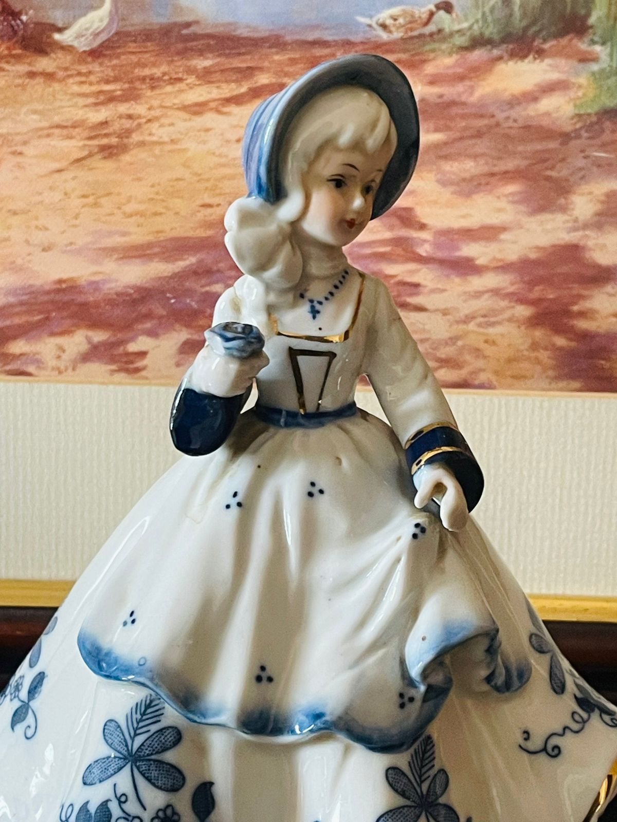 Musical Vintage Porcelain Music Figurine – Lady in Blue Dress, Blue pottery