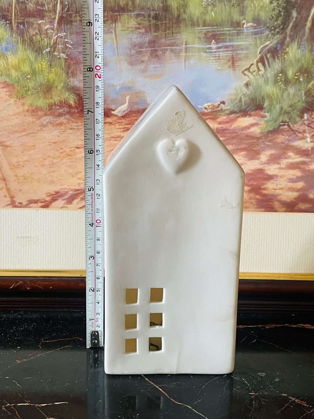 White Ceramic House Tealight Holder – Heart Window Design (England)Home Decor