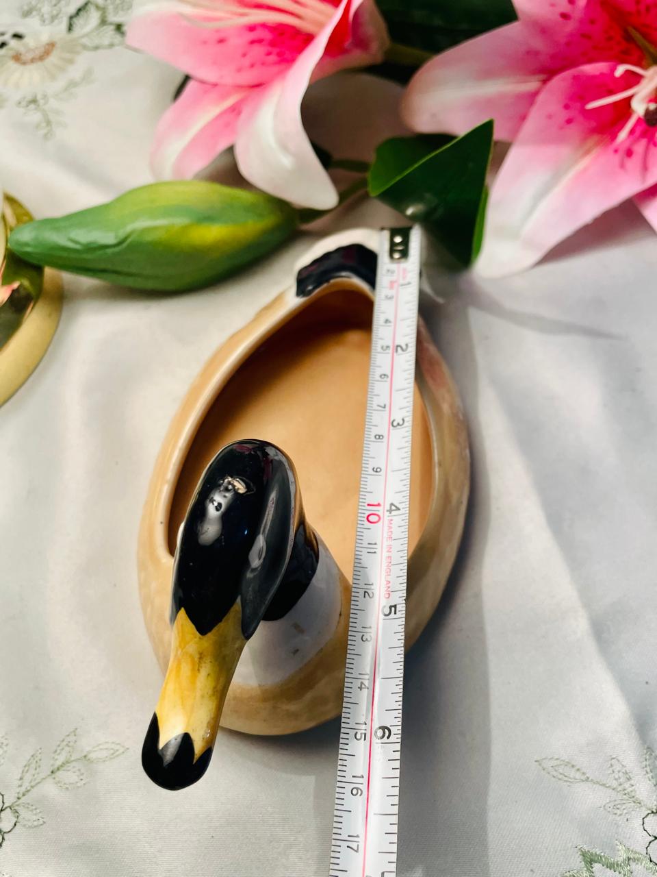 Vintage Portugal Ceramic Duck Planter / Trinket Dish 16 cm