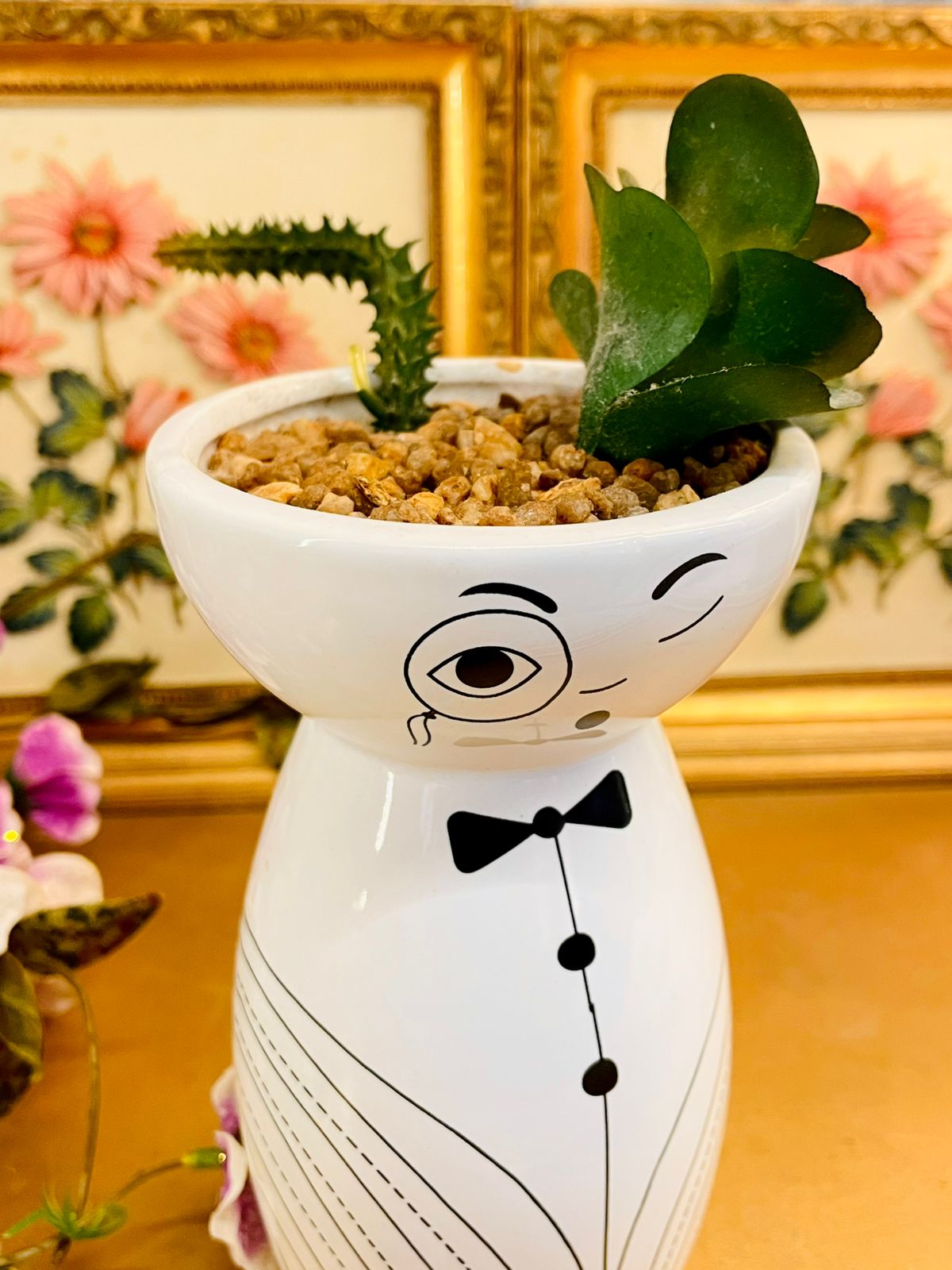 Cute Face Ceramic Planter Vase Quirky Decor Pot