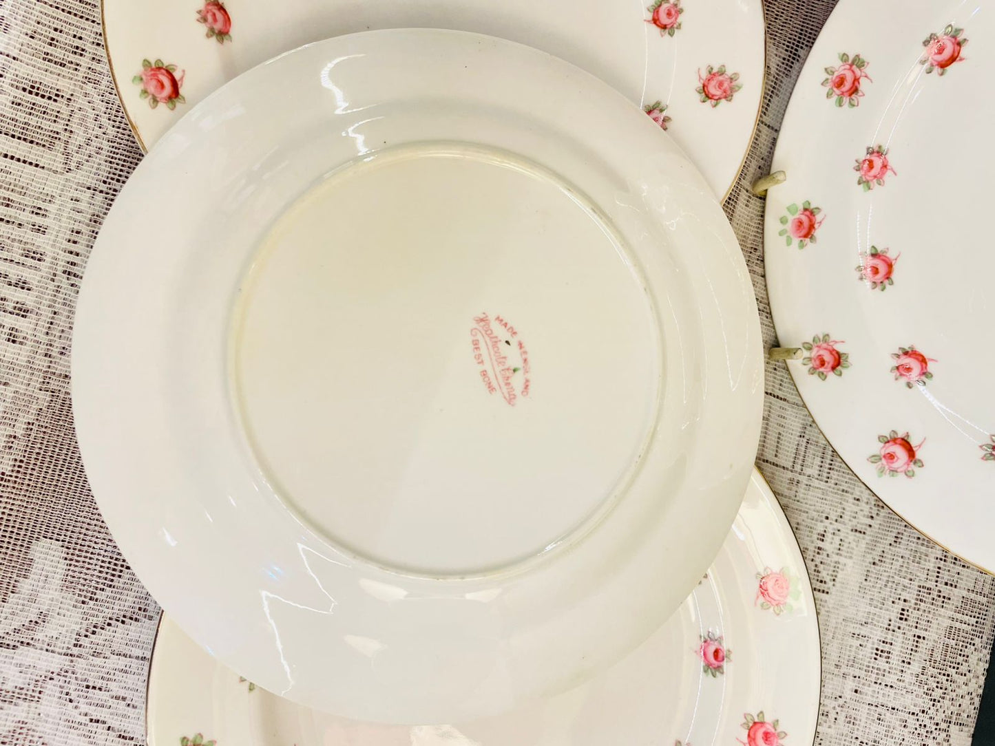 Vintage English Bone China Rose Plates Set of 4