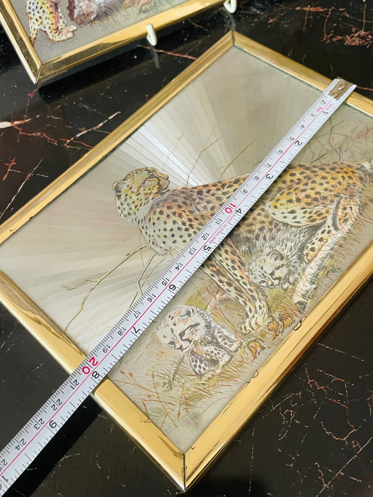 Set of 2 Vintage Leopard & Cubs Glass Frames – 3D Mirrored Wildlife Art Home Decor