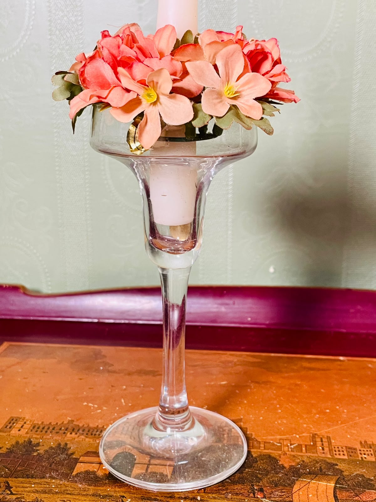 Vintage Clear Crystal Floral Candle Holder – 10 Inch