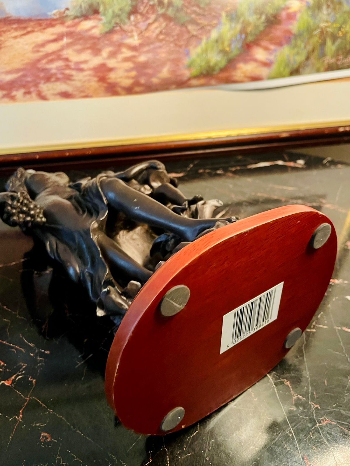 Rare find - Elegant Bronze-Style Woman & Child Figurine on Wooden Base, Stoneware Sculpture, Home Decor