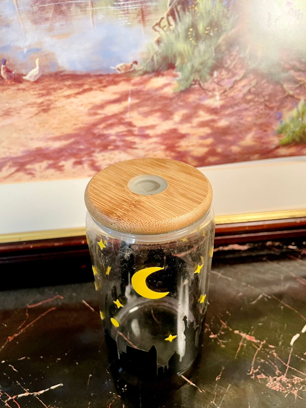 Moon & Stars Glass Storage Jar with Bamboo Lid – Airtight Kitchen Container