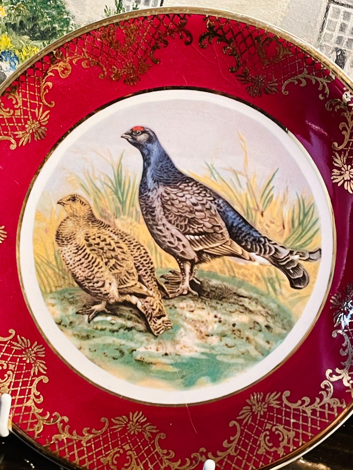 Weatherby Hanley England Royal Falcon Ware Collector Plate – Red & Gold with Game Birds (1973) (16 cm)